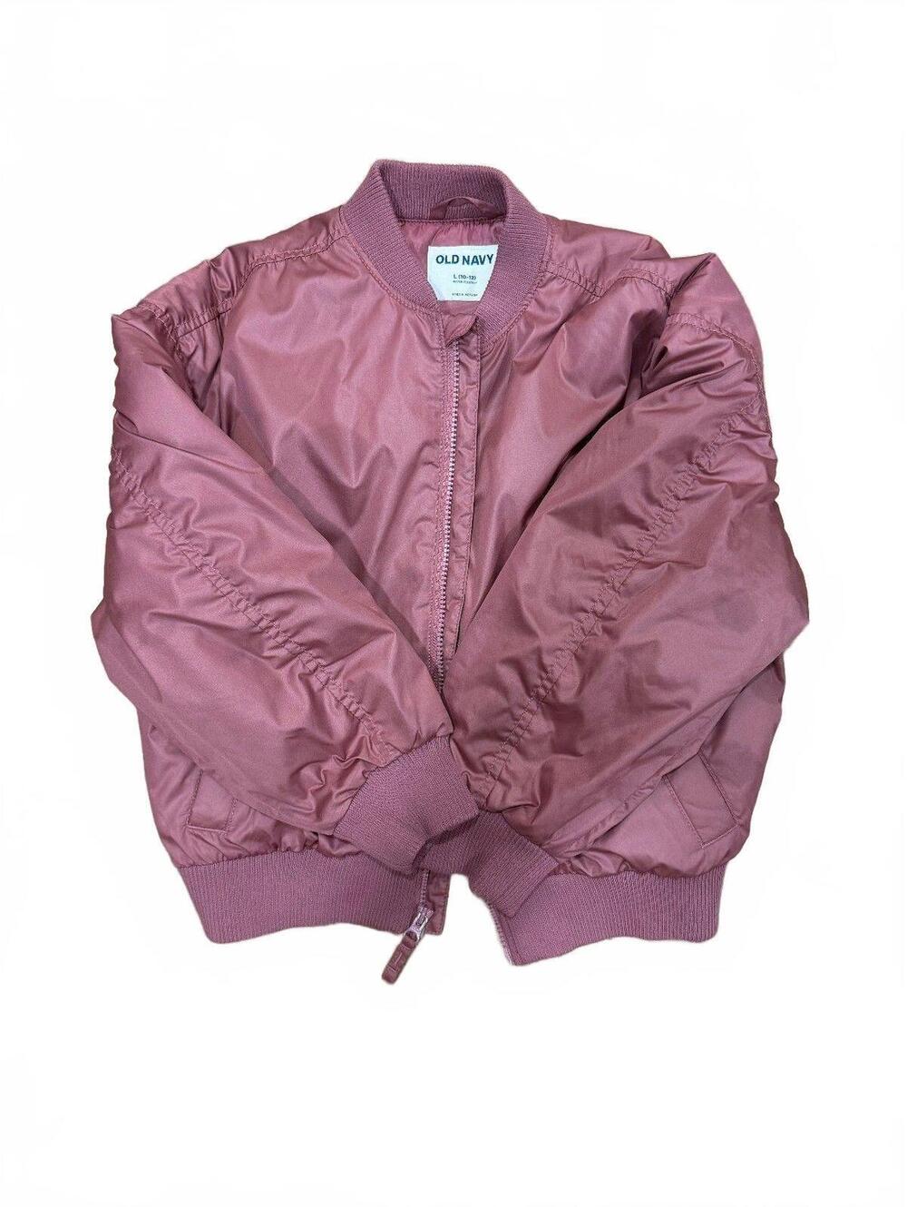 Old Navy Girls L 10-12 Pink Bomber Jacket Water Resistant Full Zip